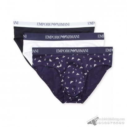 Quần lót nam Emporio Armani Pure Cotton Brief 3-pack Marine/Printed Eclipse/White